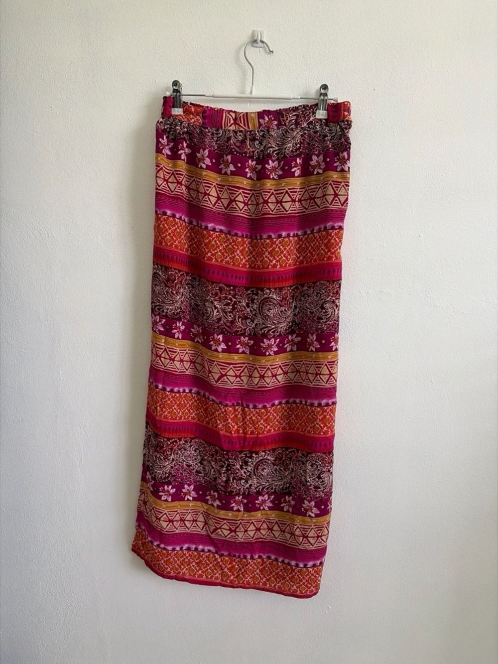 Striped Floral Maxi Skirt in Fuchsia Pink and Orange